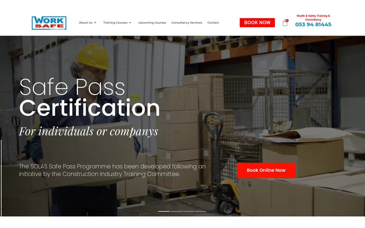 Worksafe Ireland homepage — Irish health and safety training company website with SEO optimisation by Digital Bridge